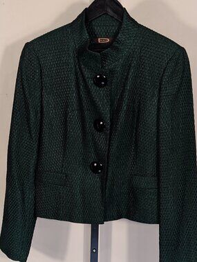 One Step French Statement Jacket | Emerald Green Textured Fabric | Sz M